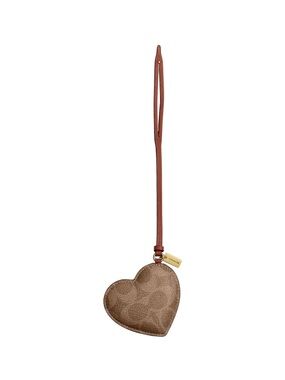 Coach Brown Puffy Heart Leather Bag Charm with Strap